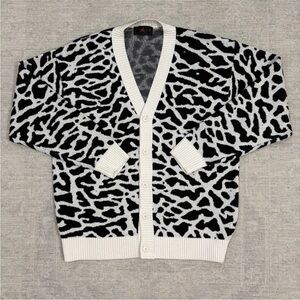 Nike Air Jordan Flight Heritage Cardigan Black White Sweater Wool Blend Men’s L